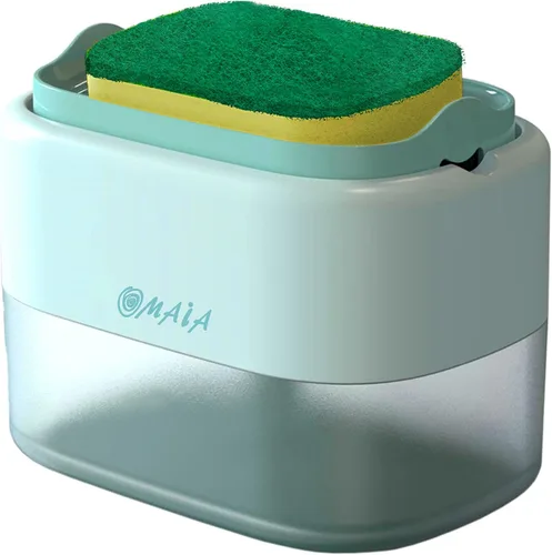 OMAIA Dispensador de jabón para platos para fregadero, color azul, organizador de encimera de fregadero, dispensador de jabón con soporte para