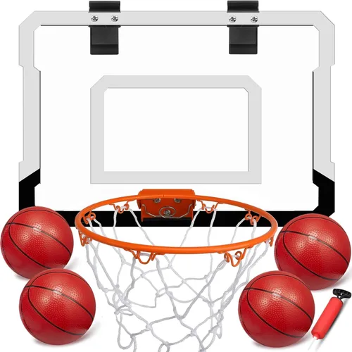 Juego de mini aro de baloncesto para interiores, regalo para niños y adultos, aro mejorado sobre la puerta con 4 bolas de goma de 6 pulgadas, aro de