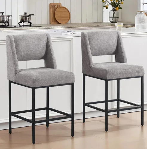 Miniatura 11 de Zesthouse Juego de 2 taburetes tapizados de altura de mostrador, taburetes de bar de tela de lino con respaldo, sillas modernas de altura de Sábanas