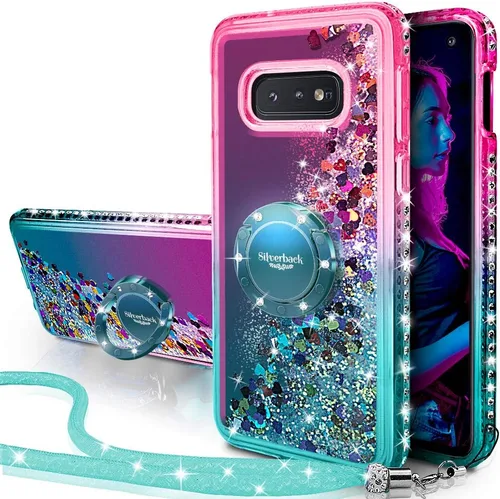 Miniatura 8 de Silverback Funda para Samsung Galaxy S10, funda con purpurina holográfica líquida móvil con soporte de anillo, funda protectora delgada con Verde