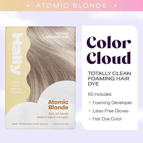 Miniatura 3 de Hally Hair Color Cloud - Tinte para el cabello (rubio atómico), color de cabello de espuma semipermanente para mujeres y hombres, kit de tinte