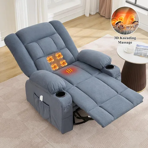 Miniatura 3 de Sillón reclinable de gran tamaño con masaje y calefacción lumbar, reclinable giratorio con control remoto, sofá individual para adultos, personas