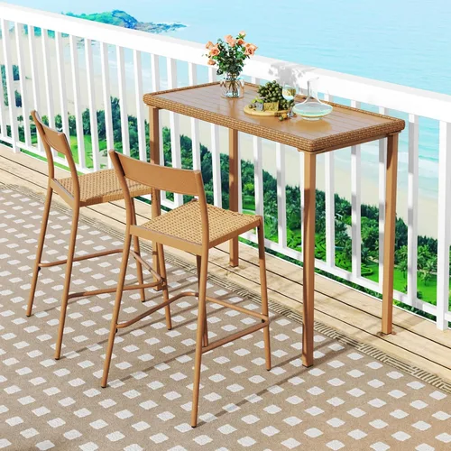 Miniatura 2 de Tangkula Mesa de bar para patio, marco de metal rectangular resistente, mesa de altura de mostrador de 48 pulgadas, para patio trasero, piscina