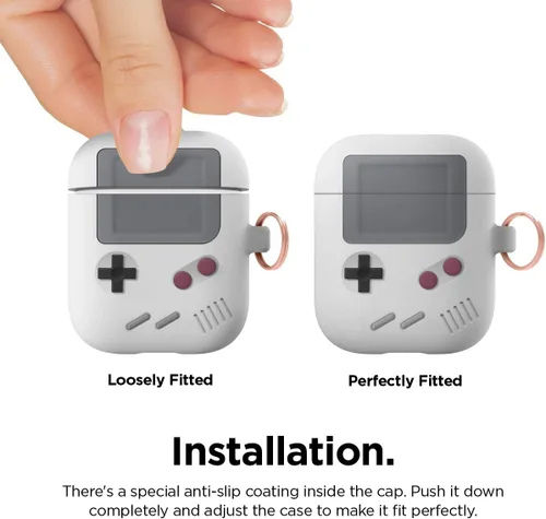 Miniatura 5 de Elago AW5 Compatible con estuche para AirPods 1 y 2, diseño de juego clásico con llavero, construcción de silicona duradera (gris claro)