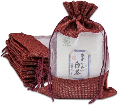 Miniatura 35 de Paquete de 12 bolsas de regalo medianas de lino, arpillera y organza con cordones (5 x 7 pulgadas, blanco) - Bolsa de malla para recuerdos