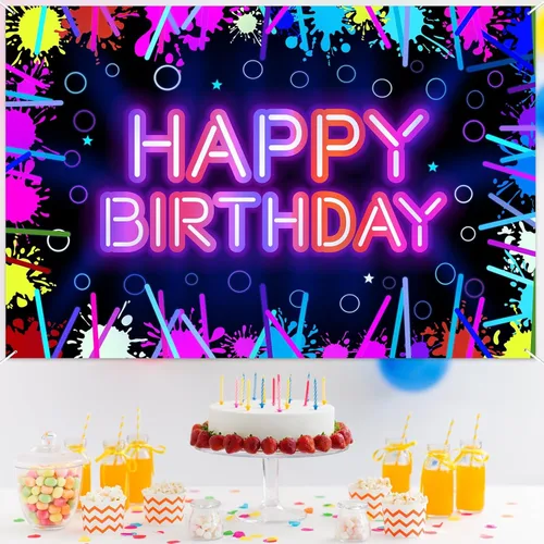 Miniatura 6 de Cartel de neón de feliz cumpleaños, decoración temática de graffiti brillante para hombres y mujeres, suministros de fiesta de cumpleaños de neón