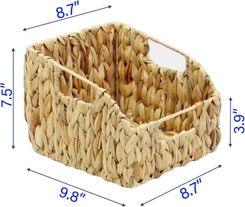 Miniatura 3 de Casaphoria Cestas cuadradas de almacenamiento de jacinto irregular, cesta de jacinto de agua tejida a mano natural, cestas rectangulares duraderas