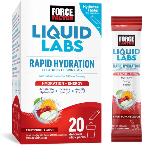 Miniatura 9 de Force Factor Liquid Labs Paquetes de Polvo de Electrolitos—Fruta Tropical—Paquetes de Hidratación para Hacer Agua de Electrolitos, con 5