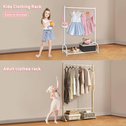 Miniatura 3 de Perchero de ropa para niños, estante de almacenamiento de disfraces para niños, pequeño estante de ropa con estante de almacenamiento de metal