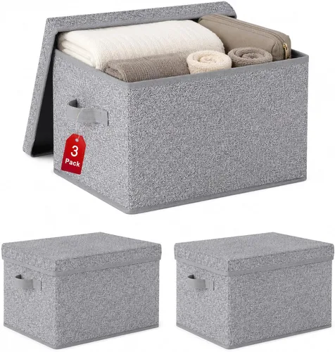 WUIKE - Cajas de almacenamiento plegables con tapas, cajas de almacenamiento con asas, organizador para estante de armario, cestas de almacenamiento