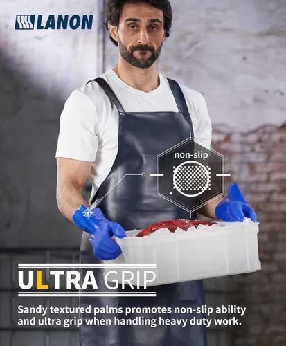 Miniatura 3 de LANON Guantes de PVC resistentes a productos químicos, guantes de goma de alta resistencia, protección de ácidos, álcali y aceite, antideslizantes