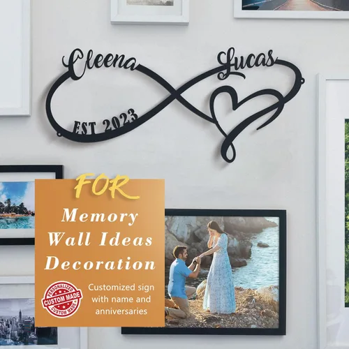 Miniatura 2 de Regalos de Boda para Parejas, Letrero de Metal Personalizado con el Nombre y Fecha de la Pareja, Regalos de Aniversario y del Día de San Valentín