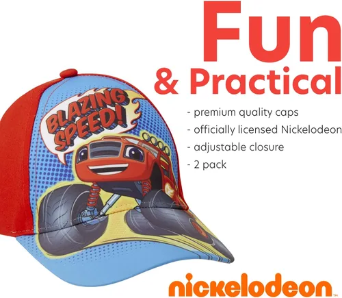 Miniatura 3 de Nickelodeon Blaze & The Monster Machines - Juego de 2 gorras de béisbol de algodón (edades 2-4)