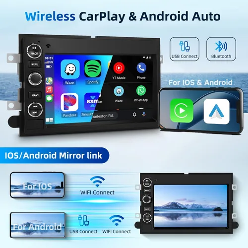 Miniatura 3 de 2+64G Android 13 Radio de coche estéreo para Ford F150 F250 F350 2004-2014, 7 pulgadas 1080P pantalla táctil estéreo de coche con CarPlay