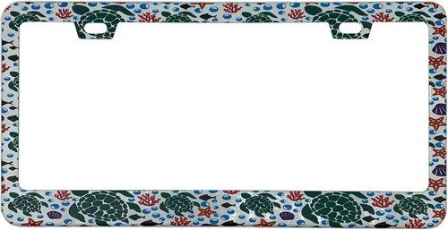 Miniatura 17 de Marco de placa de matrícula con hojas de palma, color rosa y azul, estilo bohemio, con temática hawaiana tropical, de acero inoxidable