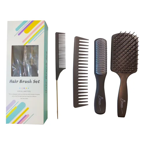 Miniatura 2 de Juego de 4 cepillos y peines desenredantes para hombres y mujeres, ideal para cabello húmedo, seco o rizado (negro)