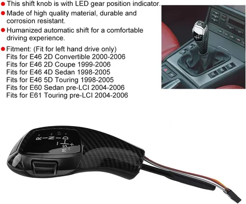 Miniatura 2 de Acouto Pomo de palanca de cambios automático para E46 E60 E61 Refit para coche F30 eléctrico LHD automático LED palanca de cambios Kit