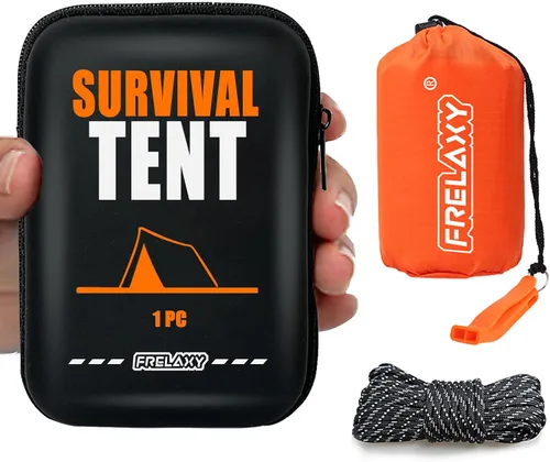 Miniatura 8 de Frelaxy Tienda de campaña de emergencia extra gruesa, tienda de campaña de supervivencia compacta con silbato, cuerda paracord, bolsa de Verde