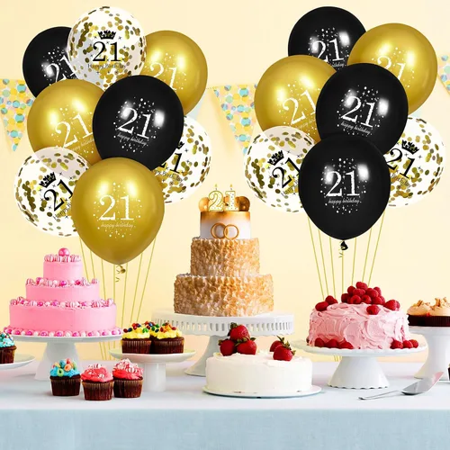 Miniatura 2 de Globos de cumpleaños número 21 para hombres, 15 globos de feliz cumpleaños número 21 para hombres y mujeres de 21 años de edad, suministros
