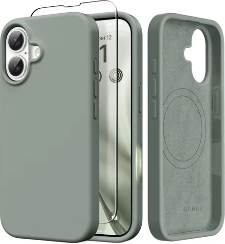Miniatura 208 de GONEZ Funda de silicona para iPhone 14 Pro Max, compatible con MagSafe, con protector de pantalla + protector de lente de cámara, silicona líquida a