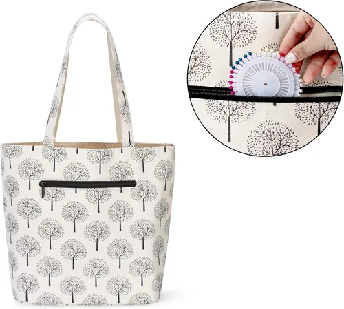 Miniatura 4 de Yarwo Bolsa de Tejer con Pequeña Bolsa con Cremallera, Bolsa de Hilo para Agujas de Tejer, Madejas de Hilo y Suministros de Tejer Para Llevar, Árbol