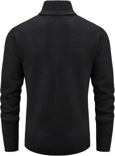 Miniatura 13 de VtuAOL Suéteres tipo cárdigan para hombre, con cremallera completa, cuello alto, cárdigan de punto casual con bolsillos