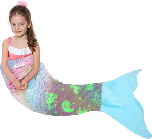Miniatura 9 de Manta de cola de sirena para niños de Catalonia, manta súper suave de franela para dormir, manta acogedora para niñas, diseño de arco iris, regalo