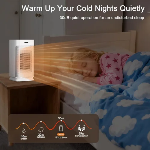 Miniatura 5 de Calentador de espacio para interiores, calentador portátil de eficiencia energética con termostato ajustable, tecnología de cerámica de Blanco