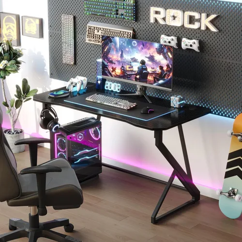 Miniatura 5 de Grandder Escritorio para juegos en forma de Z de 40 pulgadas, estación de trabajo para jugadores, computadora casera, superficie de fibra de Negro