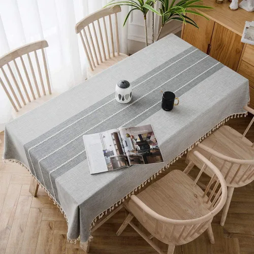 Miniatura 4 de Mantel rectangular para comedor, elegante mantel de lino de granja para cocina y mesa, elegante mantel impermeable para mesa, rayas grises clásicas