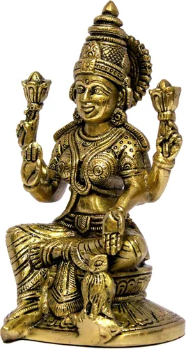 Miniatura 6 de eSplanade Escultura de estatua de ídolo de Murti de Laxmi Lakshmi de latón Ídolos Pooja - Decoración para el hogar Dorado - 6.75 pulgadas