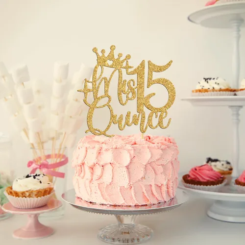 Miniatura 3 de Decoración para pastel de membrillo Mis 15, feliz 15 anos/Cheers to 15 años de edad, decoración de pastel para niña, suministros de decoración de Oro