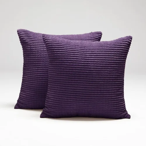 Miniatura 56 de Deconovo Juego de 2 fundas de almohada de terciopelo, 26 x 26 pulgadas, color azul, suaves pompones cuadrados con funda de cremallera oculta