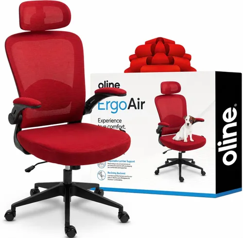 Silla ErgoAir Oline ergonómica de oficina – Soporte lumbar ajustable, reposabrazos abatibles, silla de escritorio de malla para computadora, silla