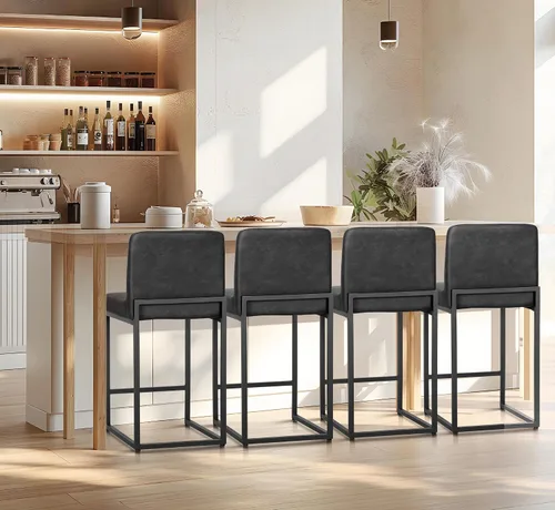 Miniatura 27 de Juego de 2 taburetes de bar de altura de mostrador de color blanco cremoso de 24 pulgadas, modernos taburetes de bar dorados con respaldo tapizado
