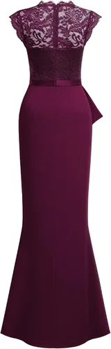 Miniatura 4 de MISSMAY Vestido largo formal de boda sin mangas con encaje floral retro para mujer