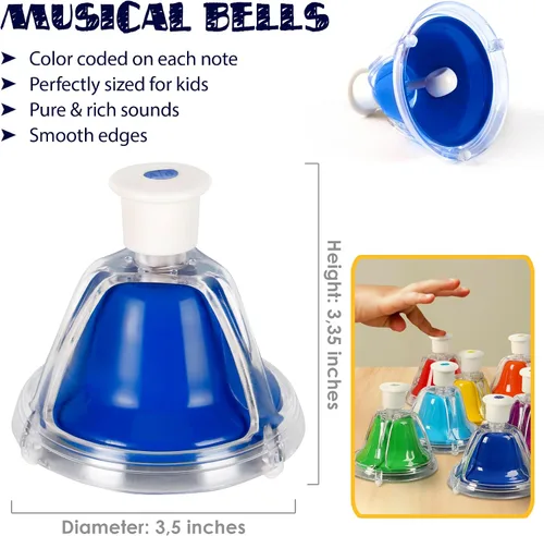 Miniatura 4 de MINIARTIS Campanas de escritorio para niños Juguetes educativos de música para niños pequeños Juego de campanas de mano coloridas de 8 notas