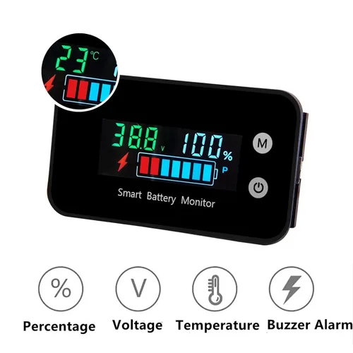 Miniatura 4 de Monitor de batería impermeable IPX7, probador digital de capacidad de batería de 7-100 V para baterías de plomo y litio, pantalla de porcentaje