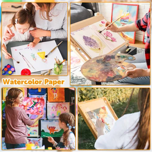 Miniatura 7 de Prudiut 50 hojas de papel de acuarela a granel, 8 tamaños, blanco, 140 libras/300 GSM, papel de color de agua de prensa en frío para principiantes