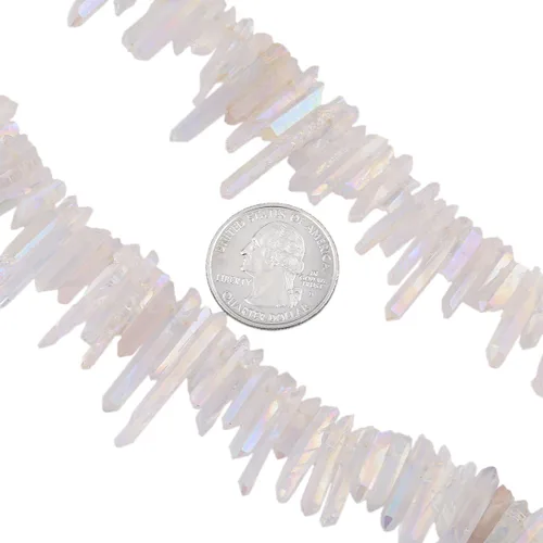 Miniatura 4 de SUNYIK Angel Aura Cuarzo con Revestimiento de Titanio Puntas de Cristal Palos Rugosos de Cuarzo Picos Cuentas de Punta Hebra de 15 Pulgadas Perforada