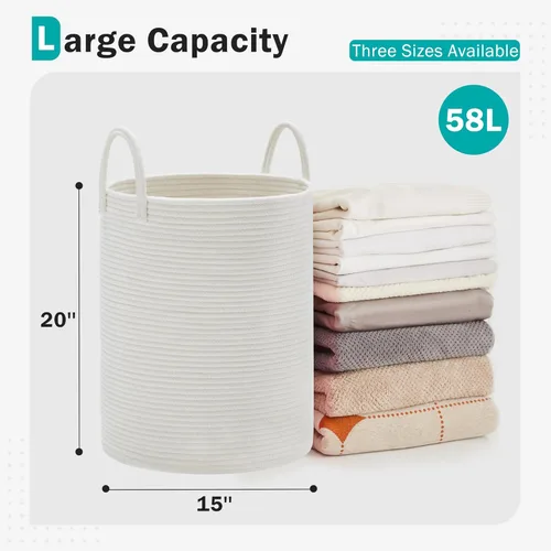 Miniatura 2 de Cesta de Ropa de Cuerda de Algodón por YOUDENOVA, 58L - Cesta de Ropa Plegable Tejida - Cesta de Almacenamiento de Ropa para Mantas, Organización