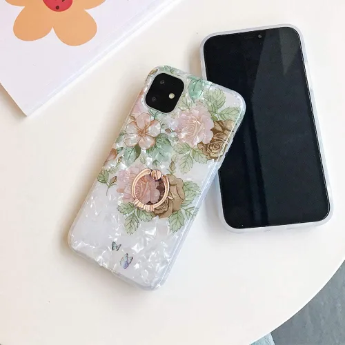 Miniatura 2 de Qokey Funda compatible con iPhone 11 de 6.1 pulgadas, diseño floral transparente para mujer con soporte de anillo giratorio de 360 grados, funda
