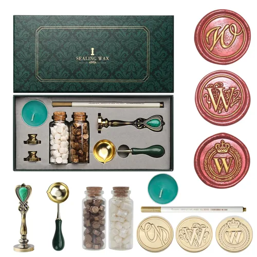 Miniatura 14 de Kit de sello de cera de letras Andotopee con sello de cera de alfabeto inicial G, 3 piezas, sellos de cera de cuentas perla blanca y dorada vintage