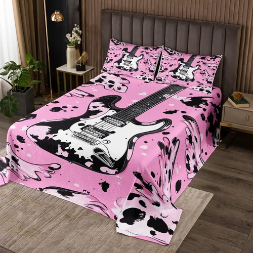 Miniatura 23 de Castle Fairy Cowboy Boots Bedspread Twin Size Bohemia Musical Guitar Coverlet Set Boys Bedroom Present Western Rustic Cowgirl Decor Bedding Set
