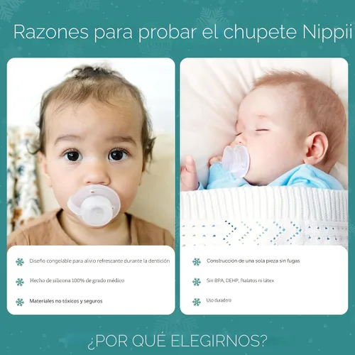 Miniatura 7 de Nippii Chupete congelable para aliviar la dentición del bebé, mordedor seguro para bebés con efecto refrescante, fácil de limpiar, silicona suave