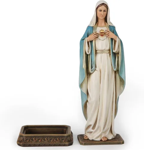 Estatua de María de corazón inmaculado católico de BC, 10 pulgadas de alto, figura de la Virgen María para altar, santa madre con soporte para