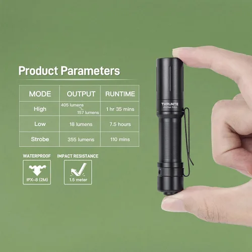 Miniatura 7 de ThruNite EDC Linterna Archer Mini, linterna LED de 405 lúmenes con interruptor de cola, linterna de bolsillo pequeña recargable USB C para camping