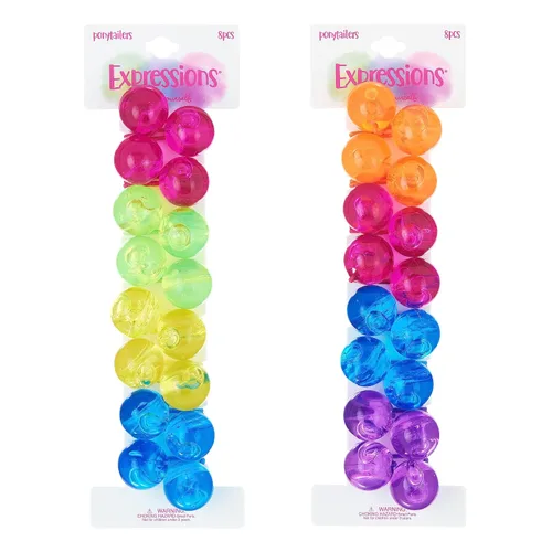 Miniatura 8 de Paquete de 24 piezas de coletas grandes redondas con bolas para cola de caballo, elásticos para el cabello con cuentas dobles, multicolor brillante