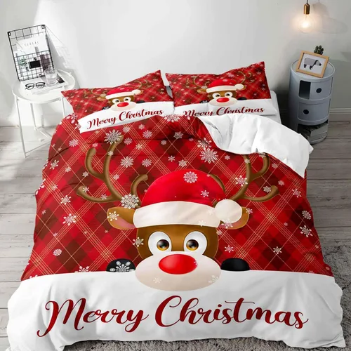 Miniatura 10 de LUVIVIHOME Juego de 3 Piezas de Funda de Edredón de Navidad Tamaño Queen, Juegos de Ropa de Cama, Funda de Edredón a Cuadros Búfalo Negro y Rojo