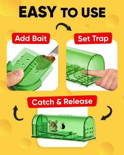 Miniatura 4 de Trampas para Ratones Motel Mouse Humanas Sin Matar de Captura Viva y Liberación 4 Pack - Reutilizable, Fácil de Usar y Limpiar, Liberación Sin